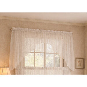 Swag Curtains White Lace Windsor 56x38 Cottage Farmhouse Window Treatment